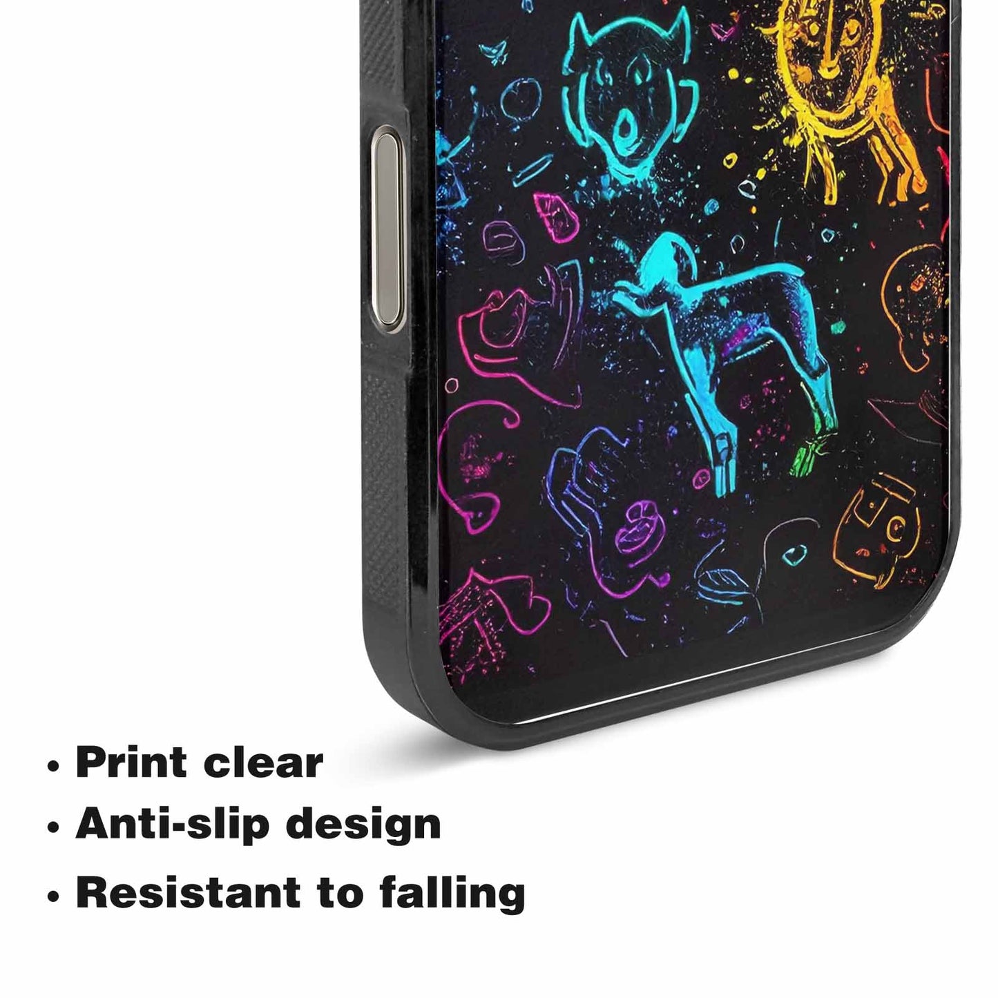 iPhone 15 Pro Max Case — Neon Glow Outline Icon Pattern Hundreds, Custom Art Phone Cover