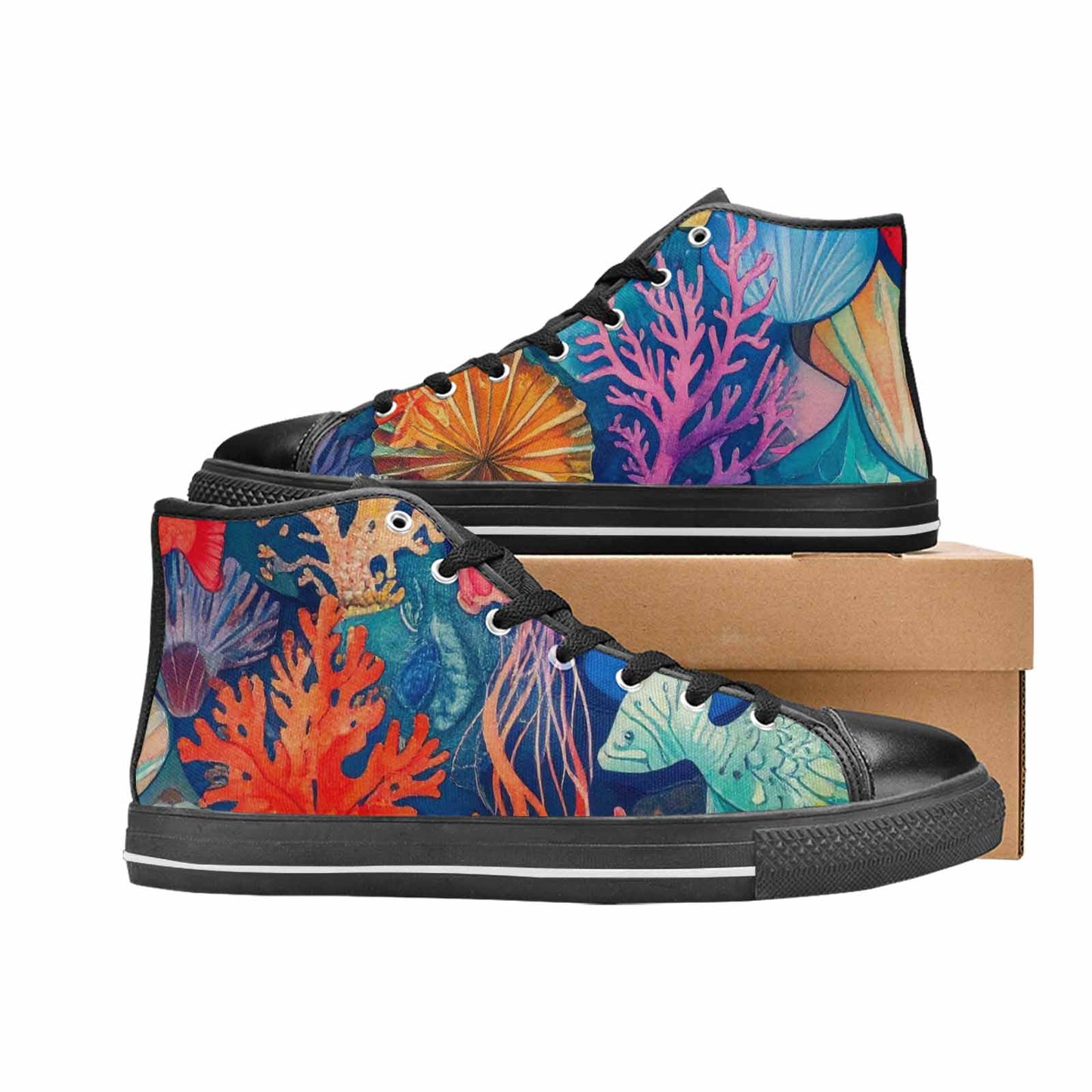 WOMEN'S Fish Scale Coral High Top Canvas Vivid Custom Shoes