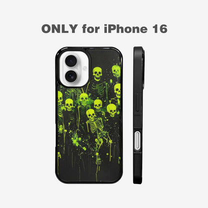iPhone 16 Case — Skeletons Neon Green Glow Skeletons Pattern, Custom Made Phone Cover