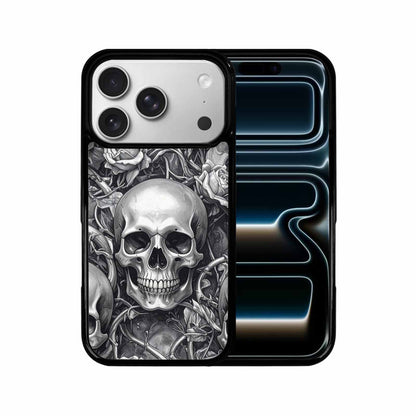 iPhone 17 Pro Case — Skulls Roses Chrome Airbrush Gothic Skulls, Custom Art Phone Cover