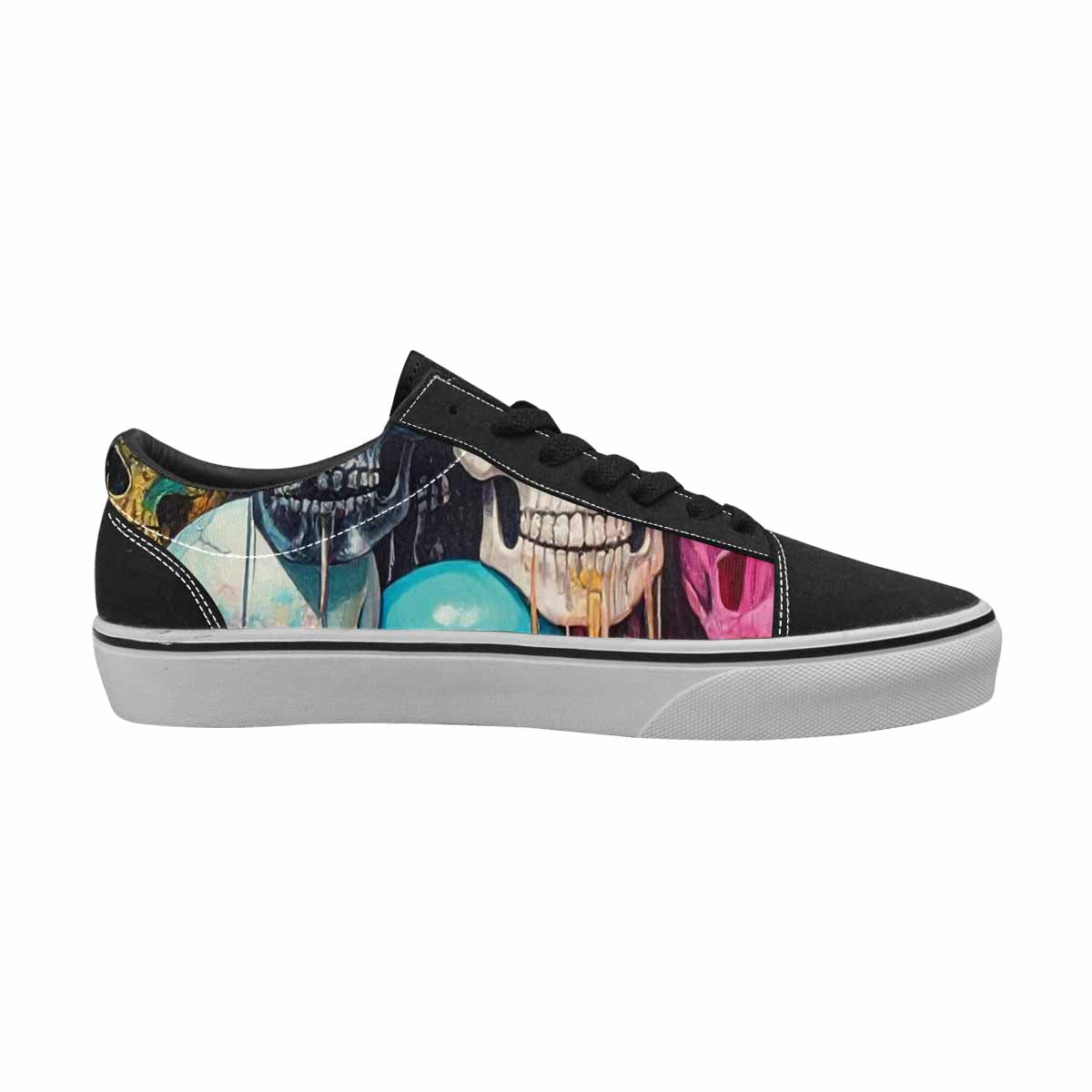 WOMEN'S Skulls  Marble Skulls Lace-Up Canvas Vibrant Chaos Custom Sneakers