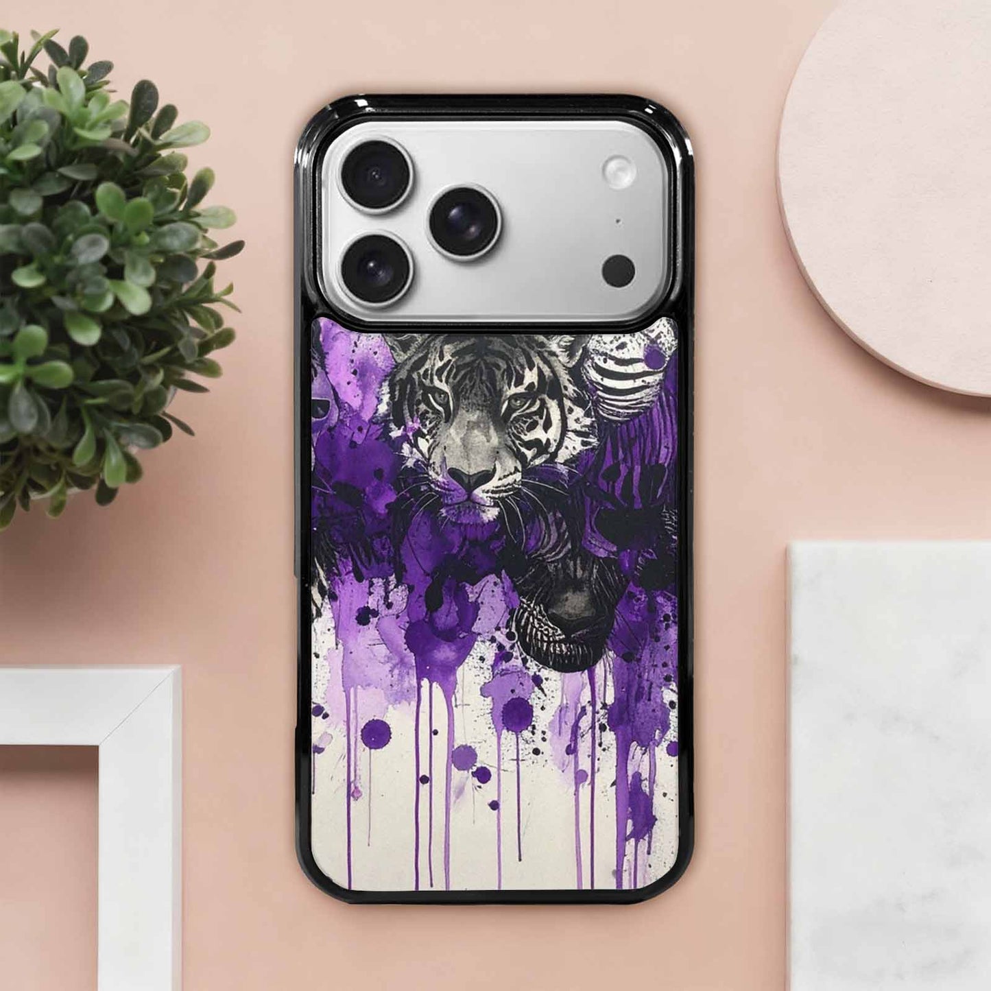iPhone 17 Pro Max Case — Black &amp; Purple Ink Animal Print, Personalized Phone Case
