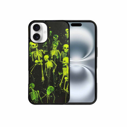 iPhone 16 Plus Case — Skeletons Neon Green Glow Skeletons Pattern, Unique Phone Case Design