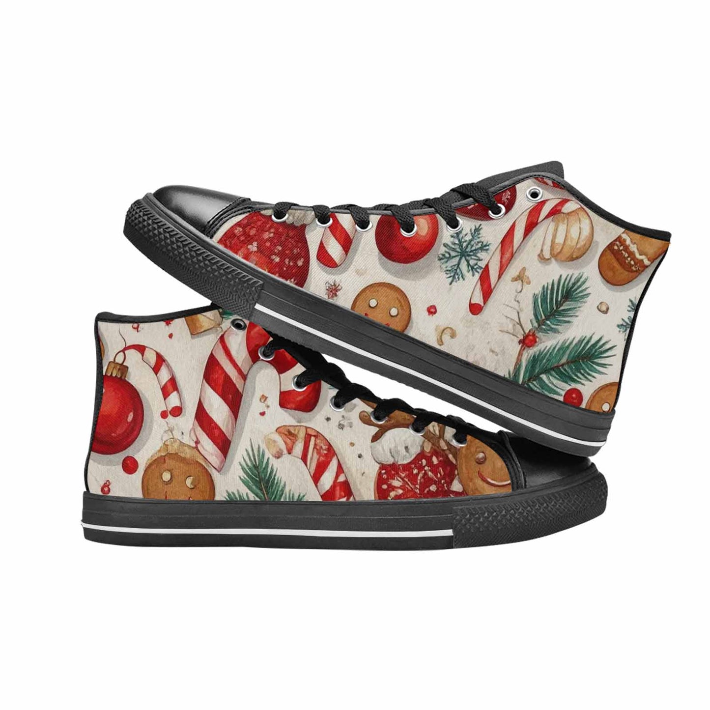 MEN'S Christmas Holly Snowflake High Top Canvas Vibrant Chaos Sneakers