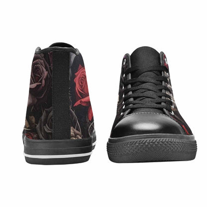 MEN'S Black Gothic Rose High Top Canvas Neon Fantasy Custom Sneakers