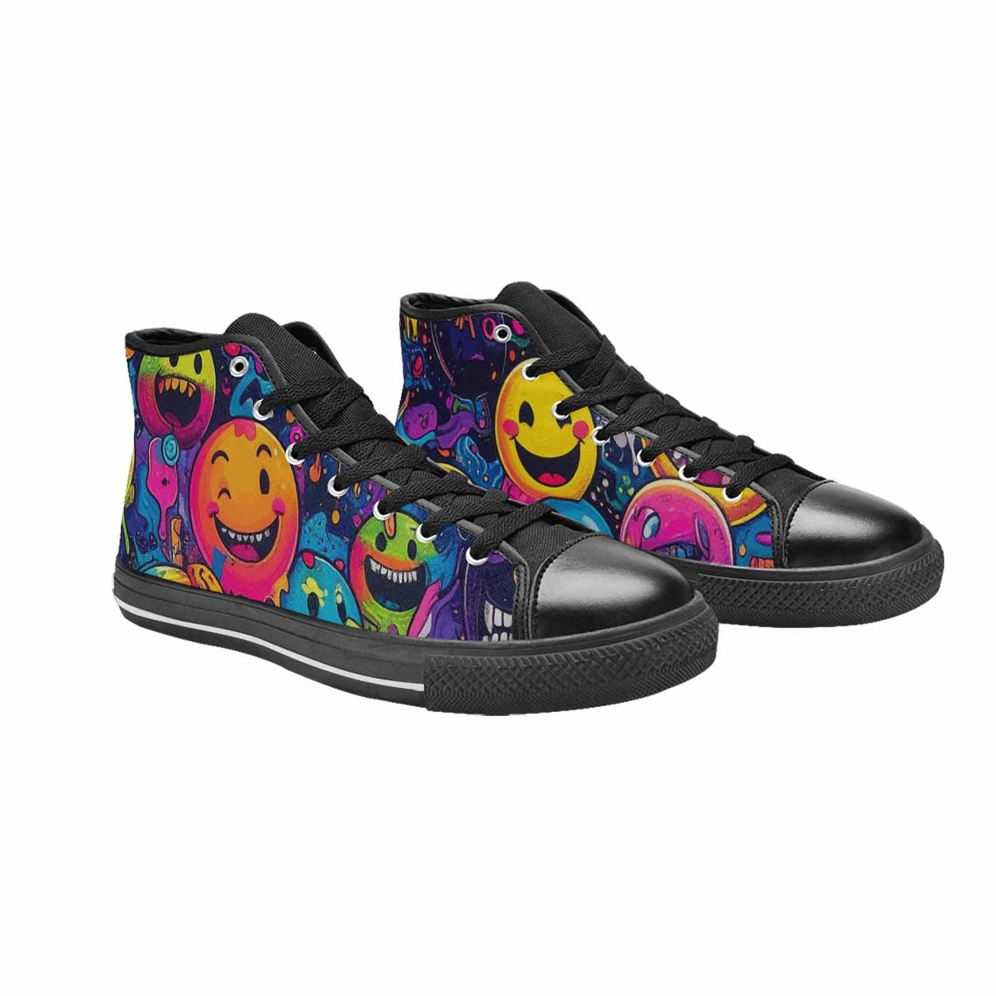 MEN'S Yellow Smiley Face High Top Canvas Vivid Sneakers