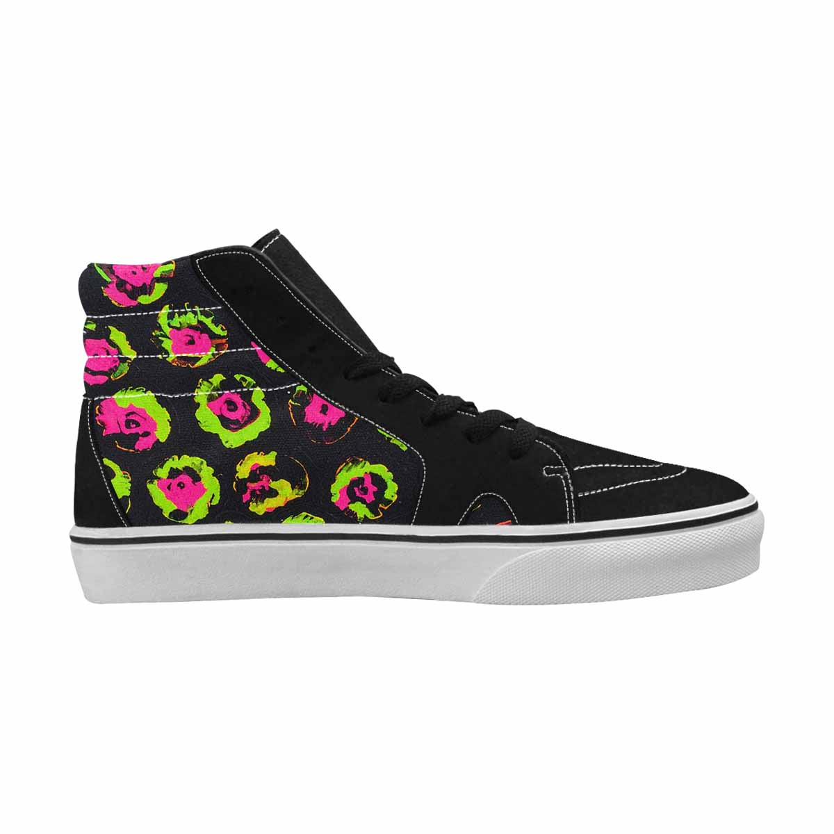 WOMEN'S Leopard Neon Rosette Black High Top Canvas Vibrant Chaos Custom Shoes