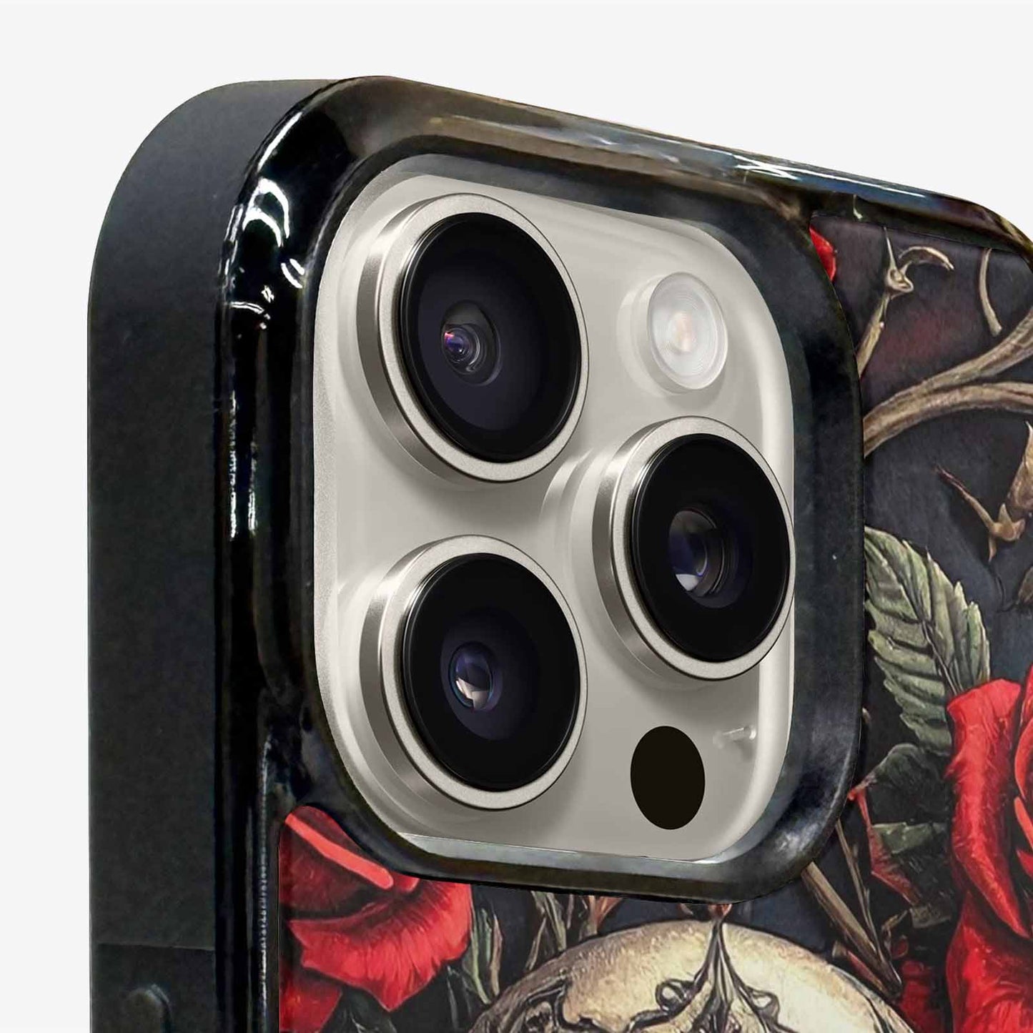 iPhone 16 Pro Case — Gothic Skulls Roses, Custom Designed Case Cover