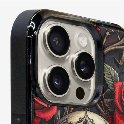 iPhone 16 Pro Case — Gothic Skulls Roses, Custom Designed Case Cover