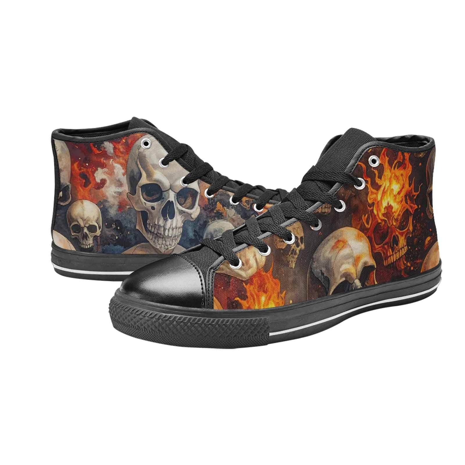 WOMEN'S Skulls - Flaming High Top Canvas Neon Fantasy Sneakers