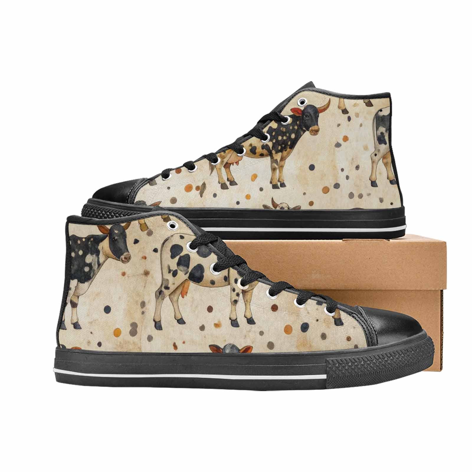 WOMEN'S Cow Animal Print High Top Canvas Y2K Custom Shoes