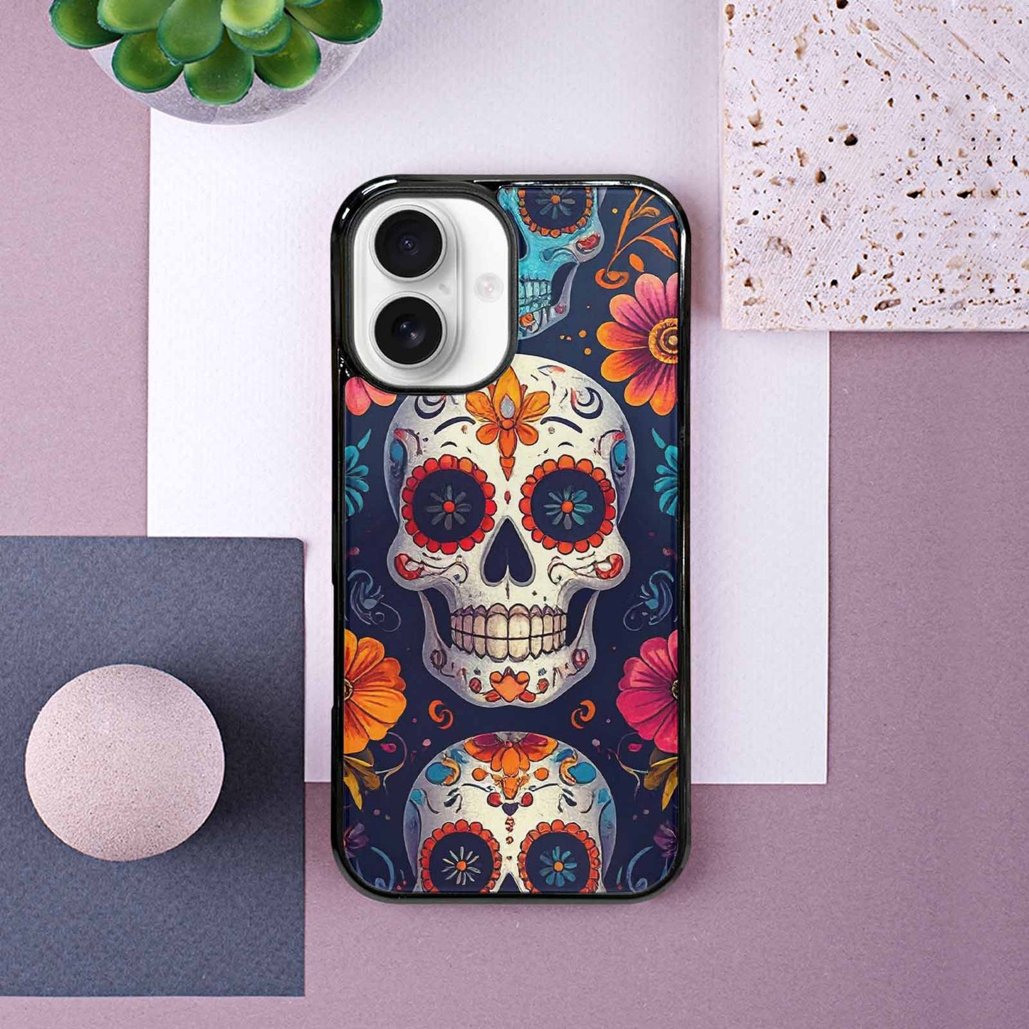 iPhone 16 Case — Day Of Dead Sugar Skull Custom, Personalized Phone Case