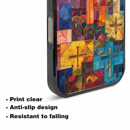 iPhone 15 Pro Max Case — Faith Cross And Faith Icons Pattern, Unique Phone Case Design