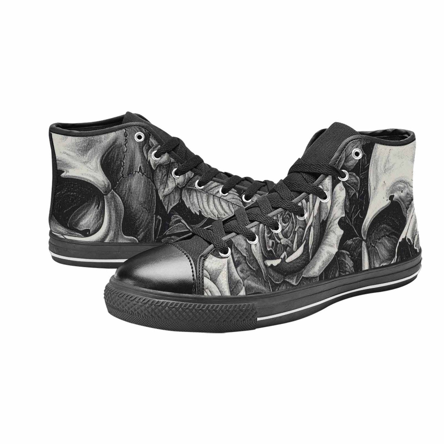 WOMEN'S Skulls Roses Pen Ink High Top Canvas Dreamcore Custom Sneakers