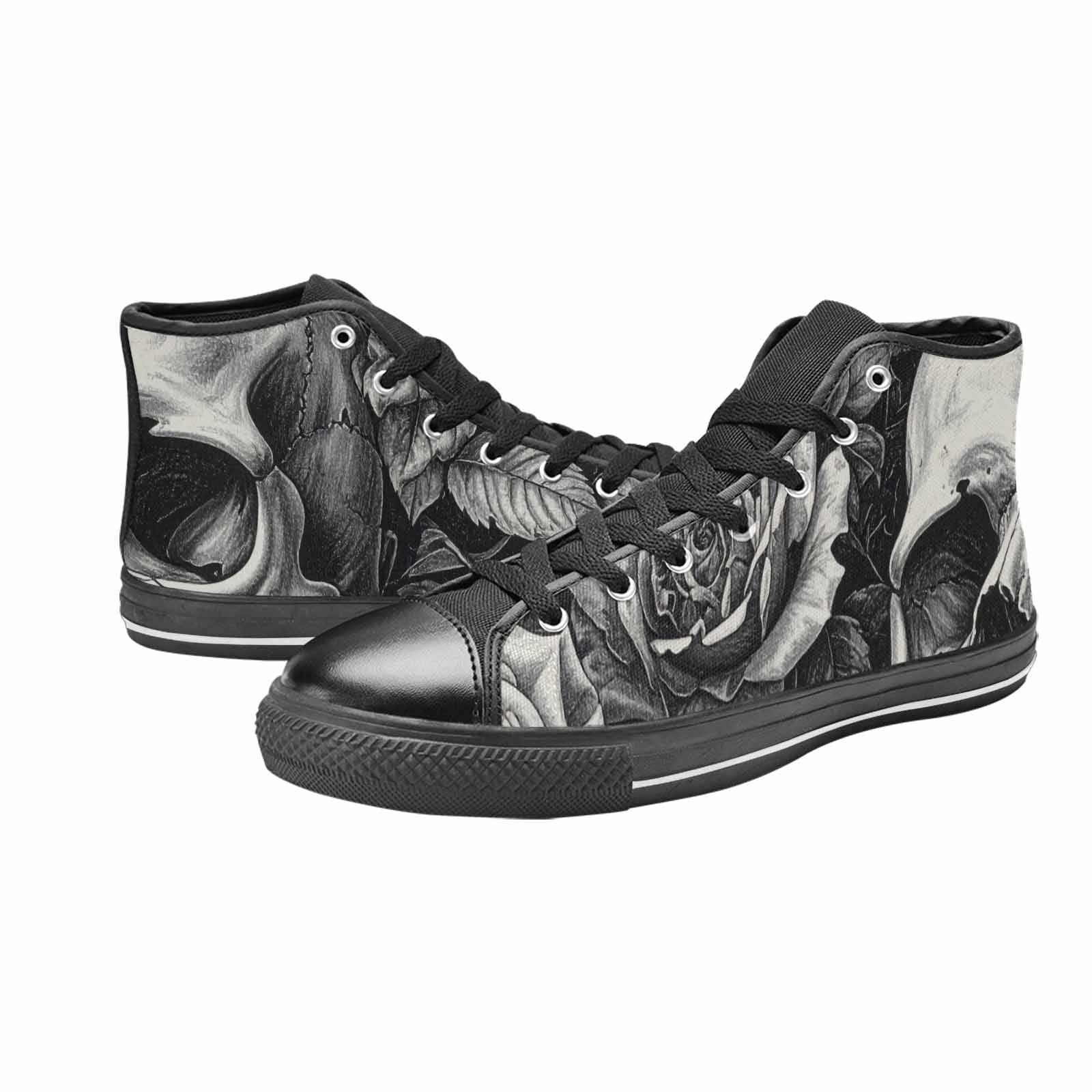 WOMEN'S Skulls Roses Pen Ink High Top Canvas Dreamcore Custom Sneakers