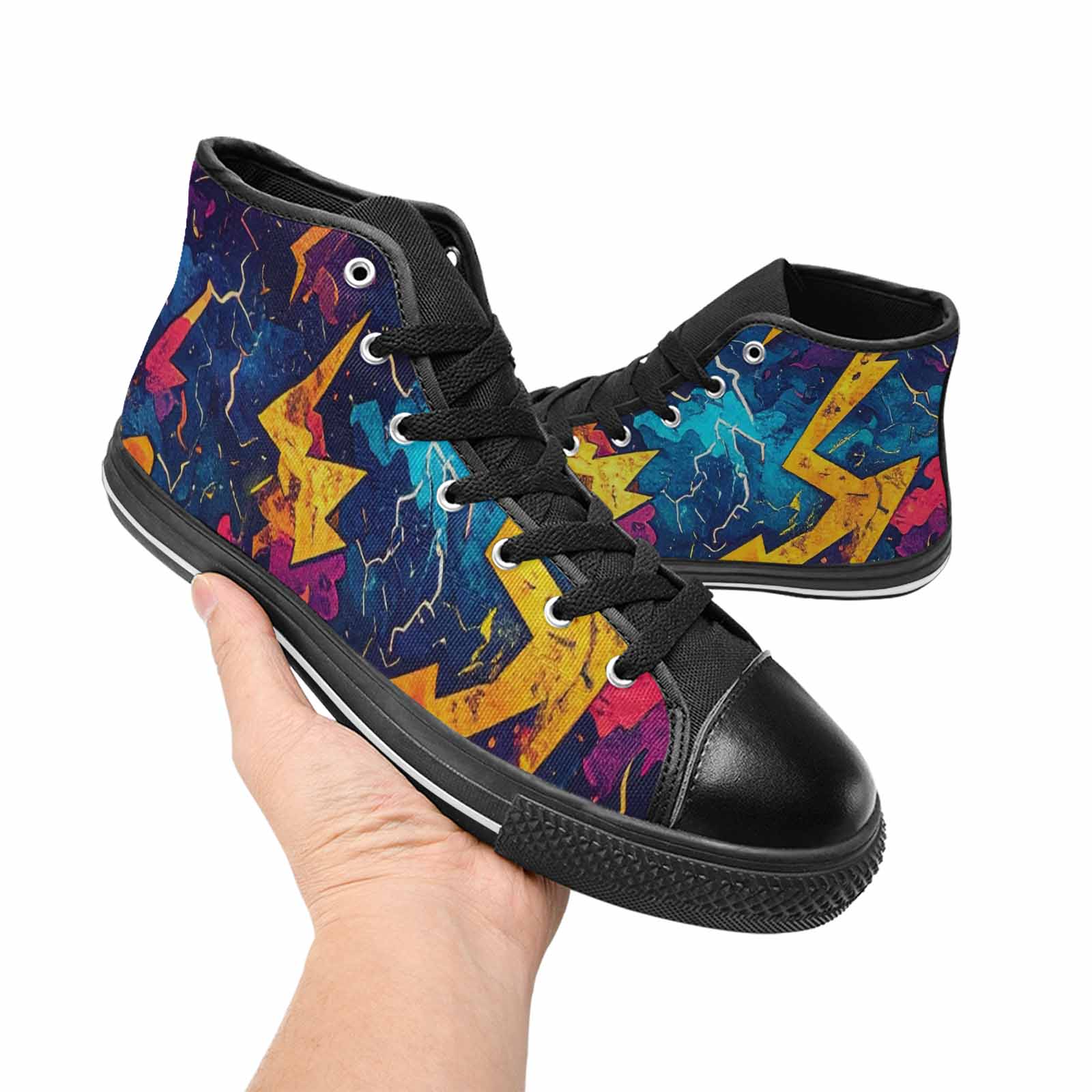 WOMEN'S Lightning Bolt High Top Canvas Vibrant Chaos Shoes