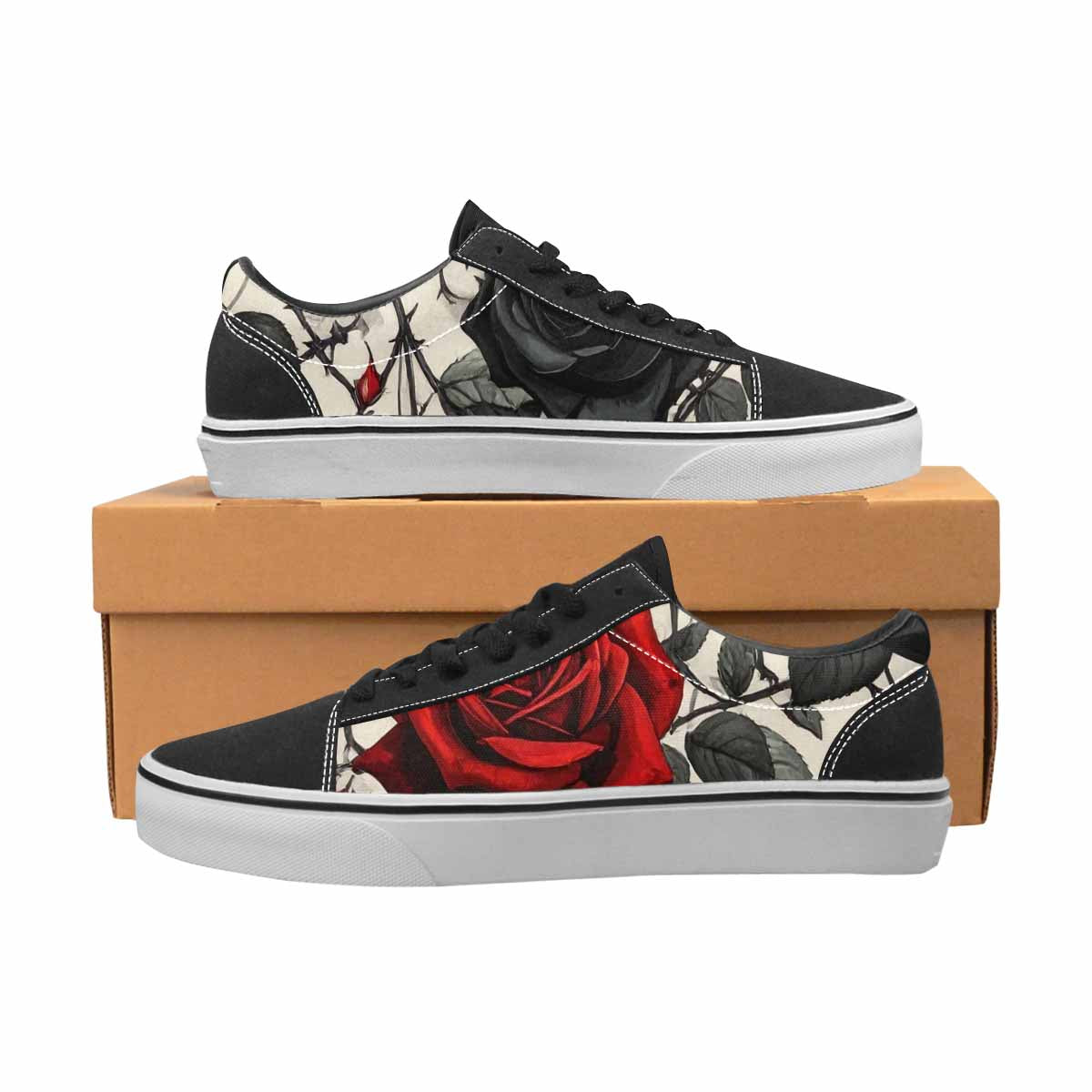 WOMEN'S Black Gothic Rose Canvas Lace-Up Aesthetic Custom Shoes
