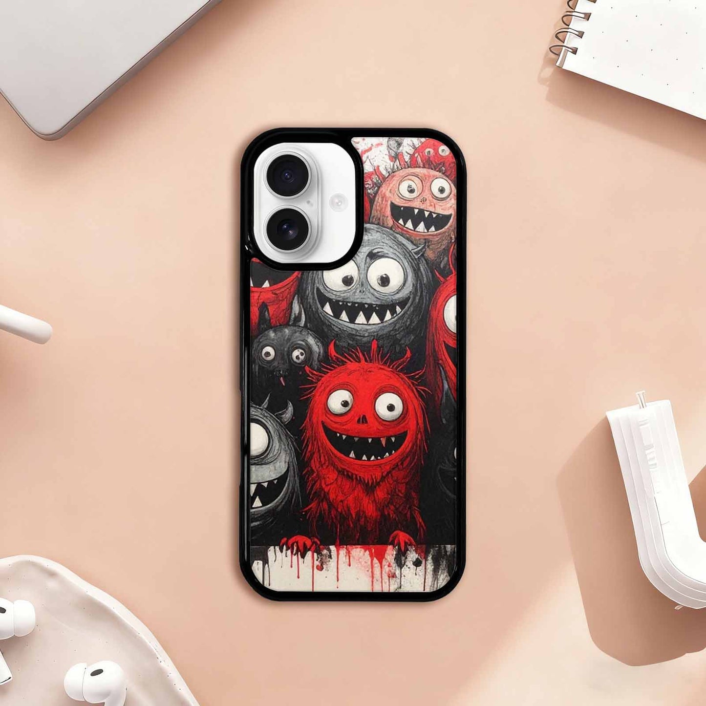 iPhone 17 Case — Black &amp; Red Ink Cartoon Cute, Custom Art Phone Cover