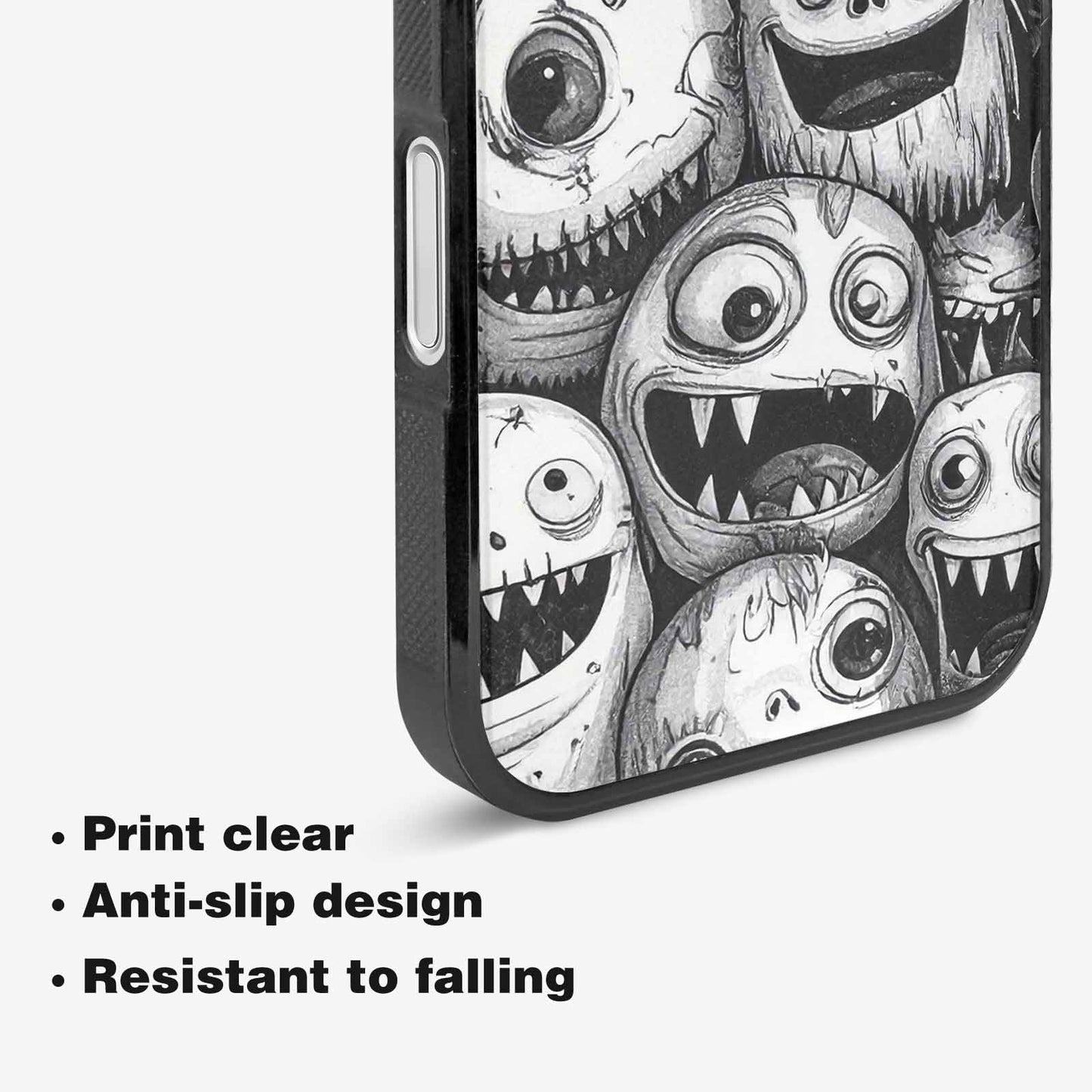 iPhone 16 Case — Black And White Monster Face Collage, Original Design Phone Case