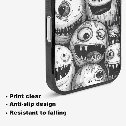 iPhone 16 Case — Black And White Monster Face Collage, Custom Phone Case