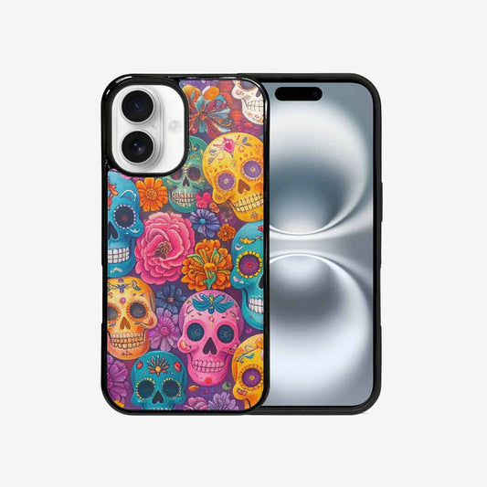 iPhone 16 Case — Ornate Candy Color Skull Pattern Hundreds, Custom Phone Case