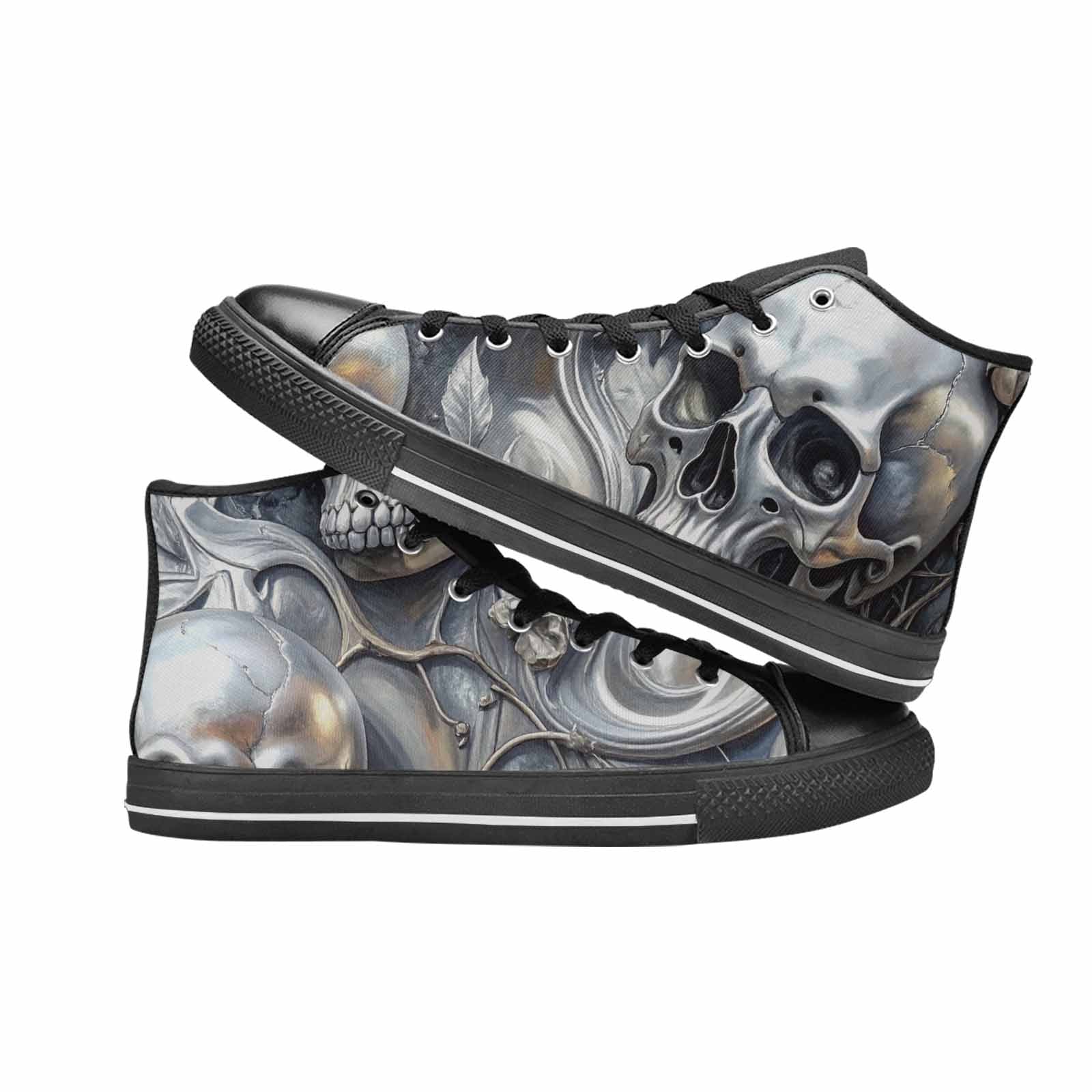 MEN'S Skulls Roses Chrome Airbrush High Top Canvas Vibrant Chaos Shoes