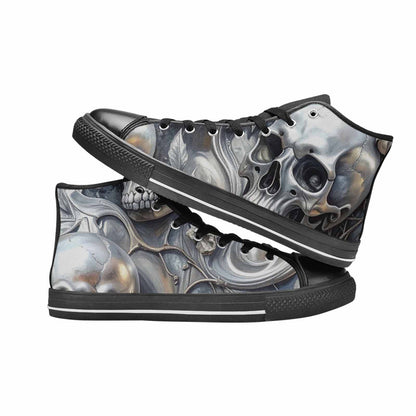 MEN'S Skulls Roses Chrome Airbrush High Top Canvas Vibrant Chaos Shoes