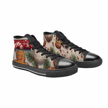WOMEN'S Christmas Holly Snowflake High Top Canvas Grunge Custom Sneakers