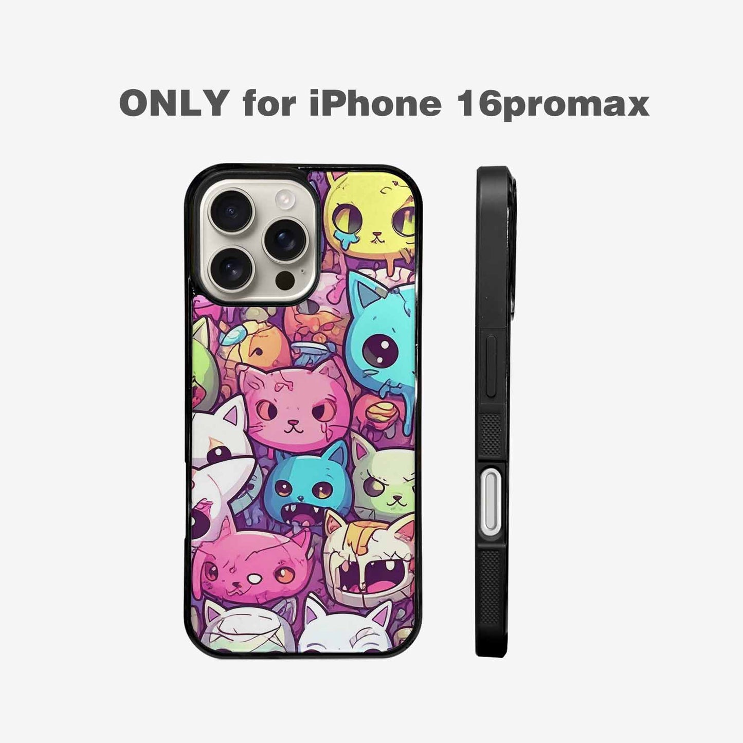 iPhone 16 Pro Max Case — Pastel Gore Cat Character Pattern Hundreds, Personalized Phone Case