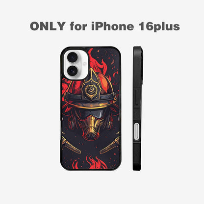 iPhone 16 Plus Case — Firefighter Pattern Flames Axes Helmets Seamless, Personalized Phone Case