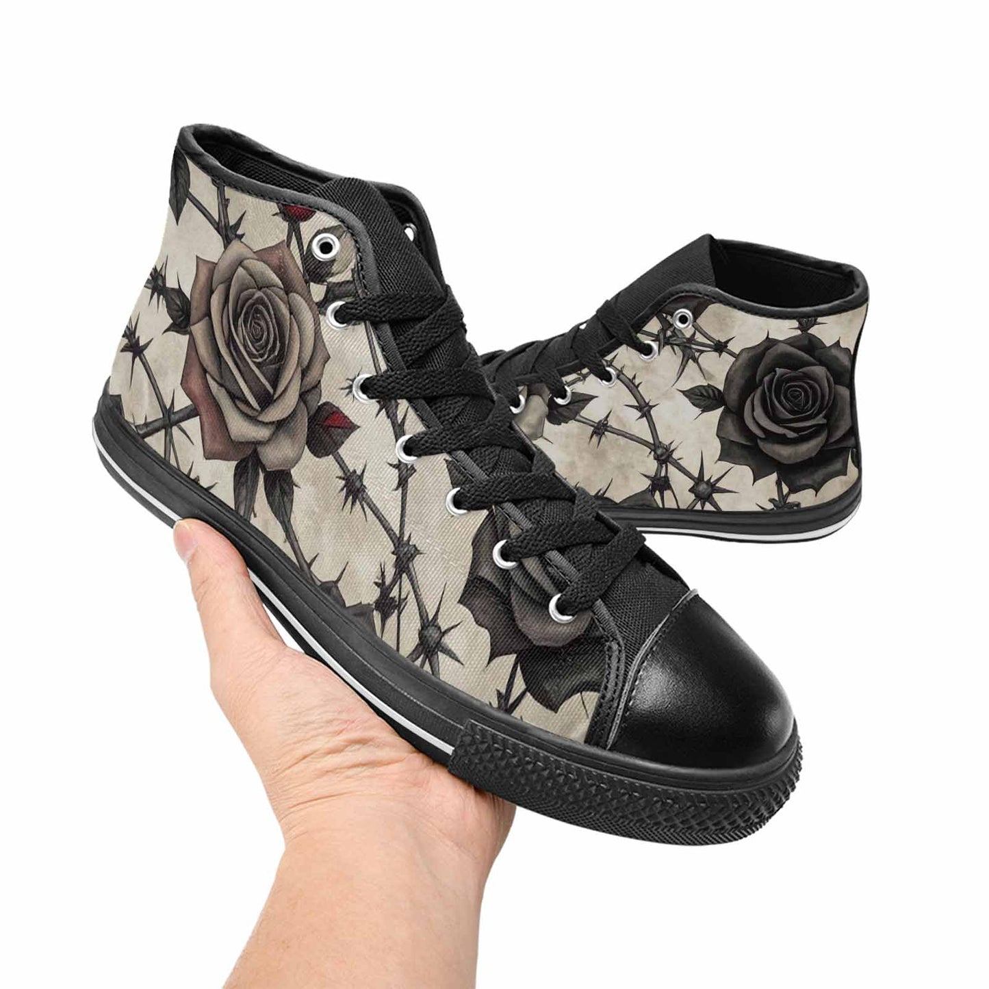 MEN'S Black Gothic Rose High Top Canvas Neon Fantasy Shoes