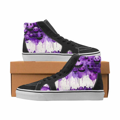 WOMEN'S Smiley Face Black & Purple Ink High Top Canvas Graphic Print Cottagecore Customized Sneakers