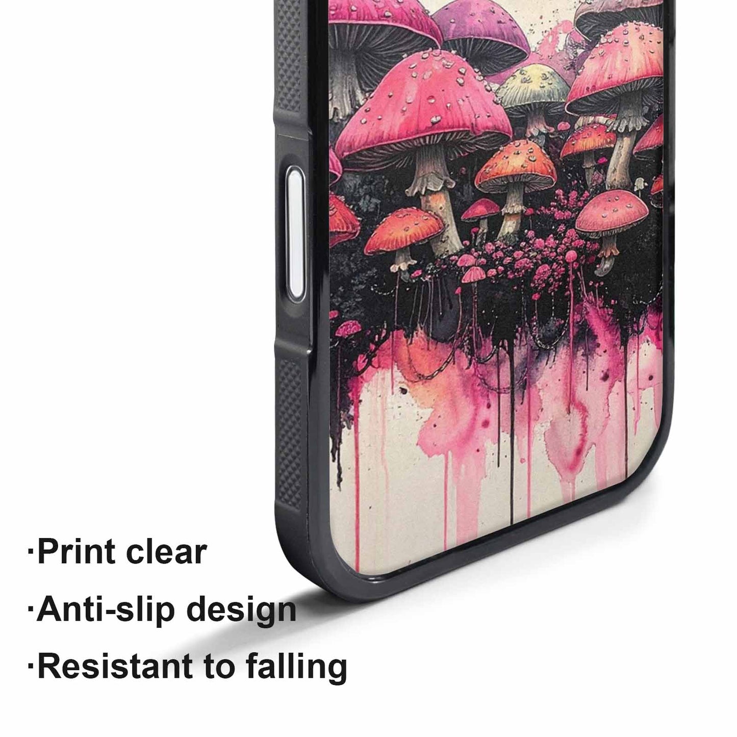 iPhone 17 Pro Max Case — Rainbow Drip Mushrooms Black Original Art, Custom Printed Phone Case