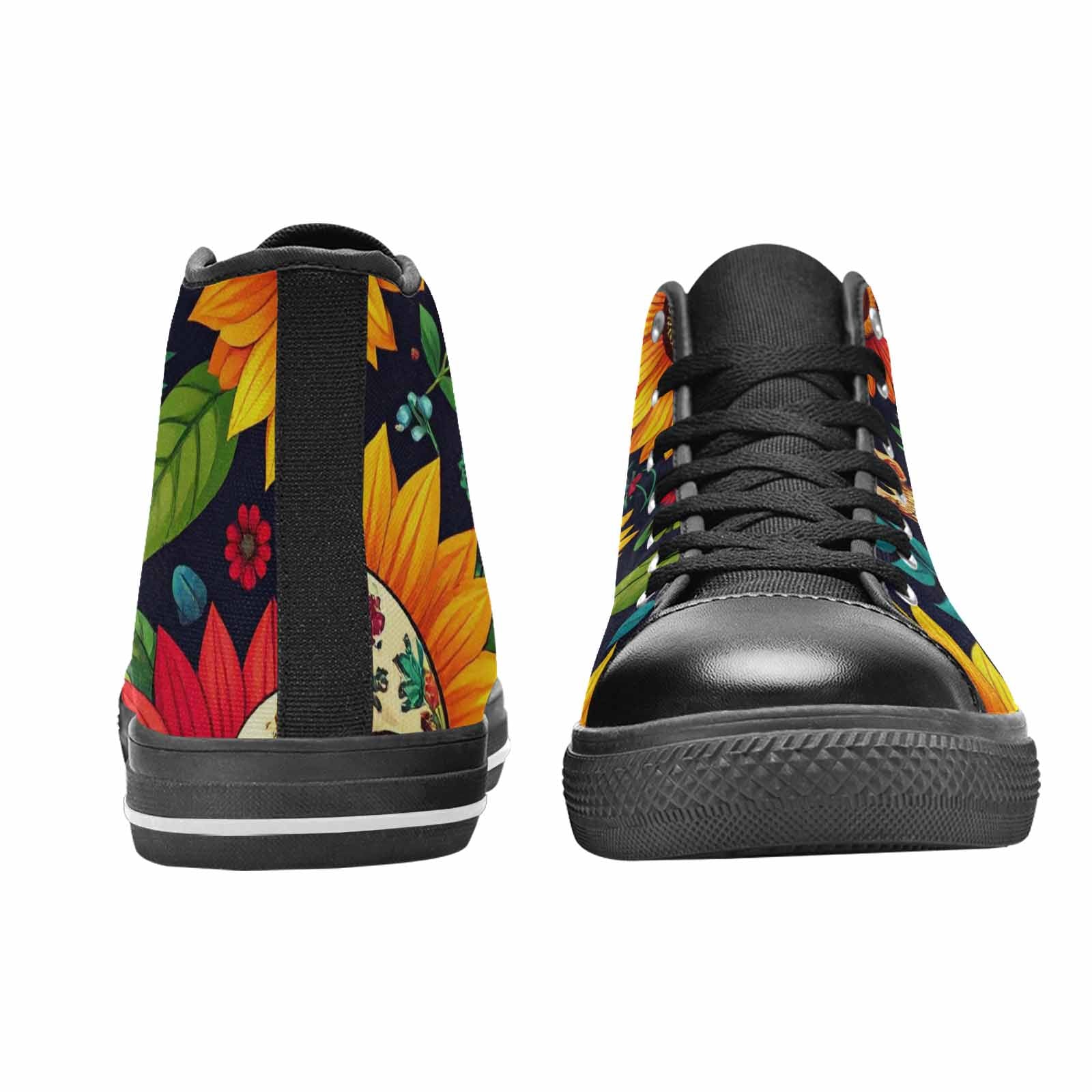 WOMEN'S Sunflowers And Skulls High Top Canvas Grunge Custom Shoes