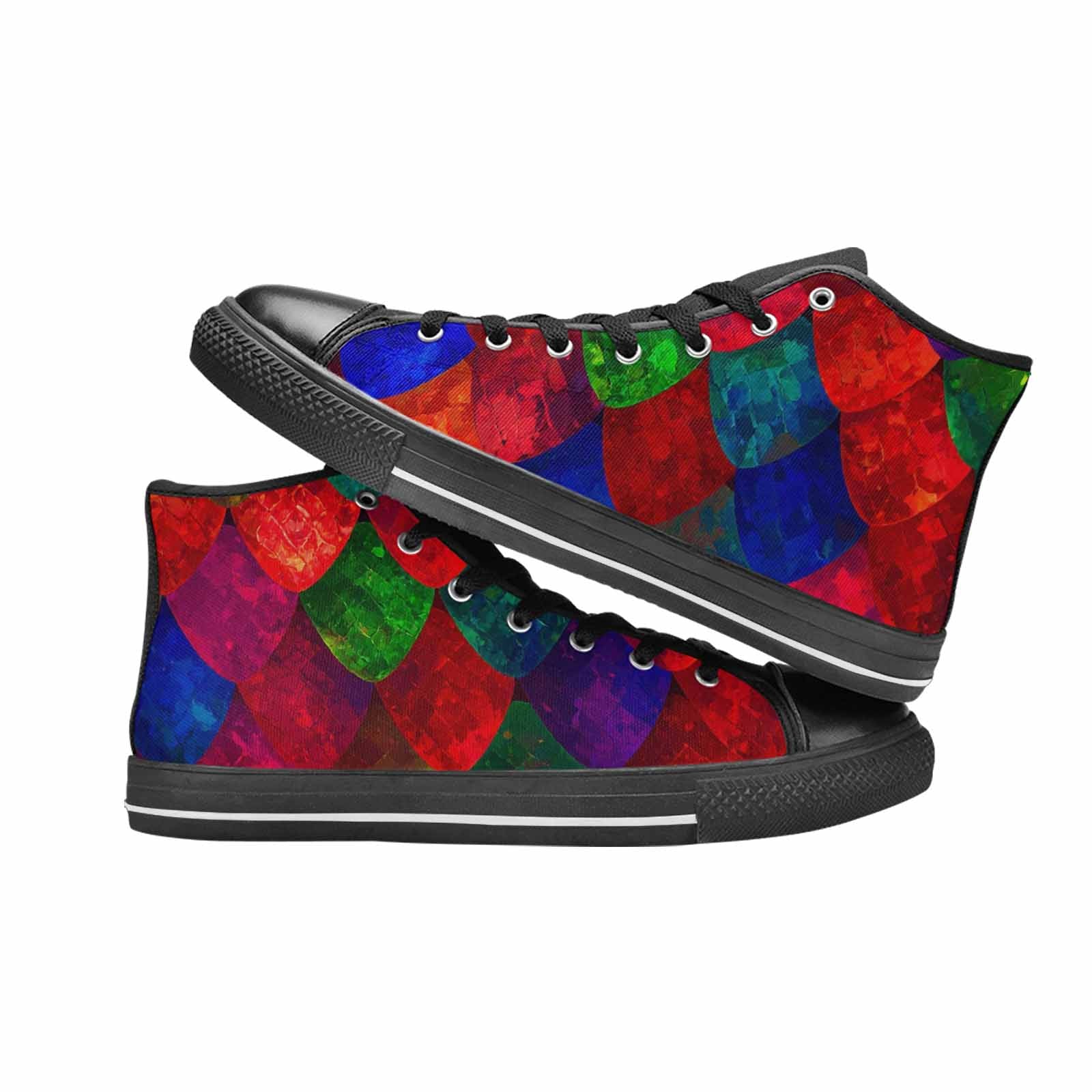 WOMEN'S Dark Snake Print High Top Canvas Neon Fantasy Custom Sneakers