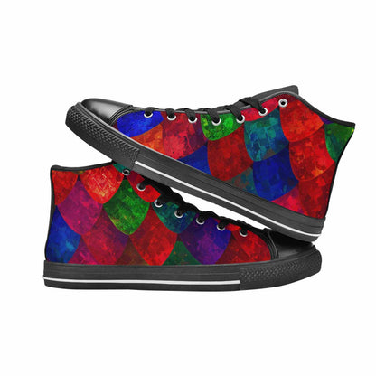 WOMEN'S Dark Snake Print High Top Canvas Neon Fantasy Custom Sneakers