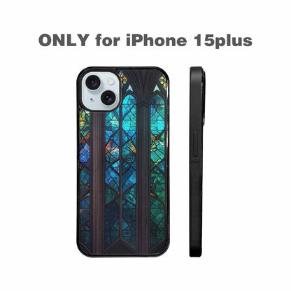 iPhone 15 Plus Case — Stained Glass Window Pattern Seamless Repeat, Custom Print Case Cover