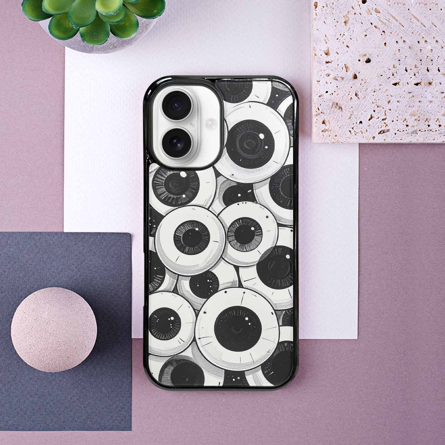 iPhone 16 Case — Googly Cartoon Eyeballs Custom, Unique Phone Case Design