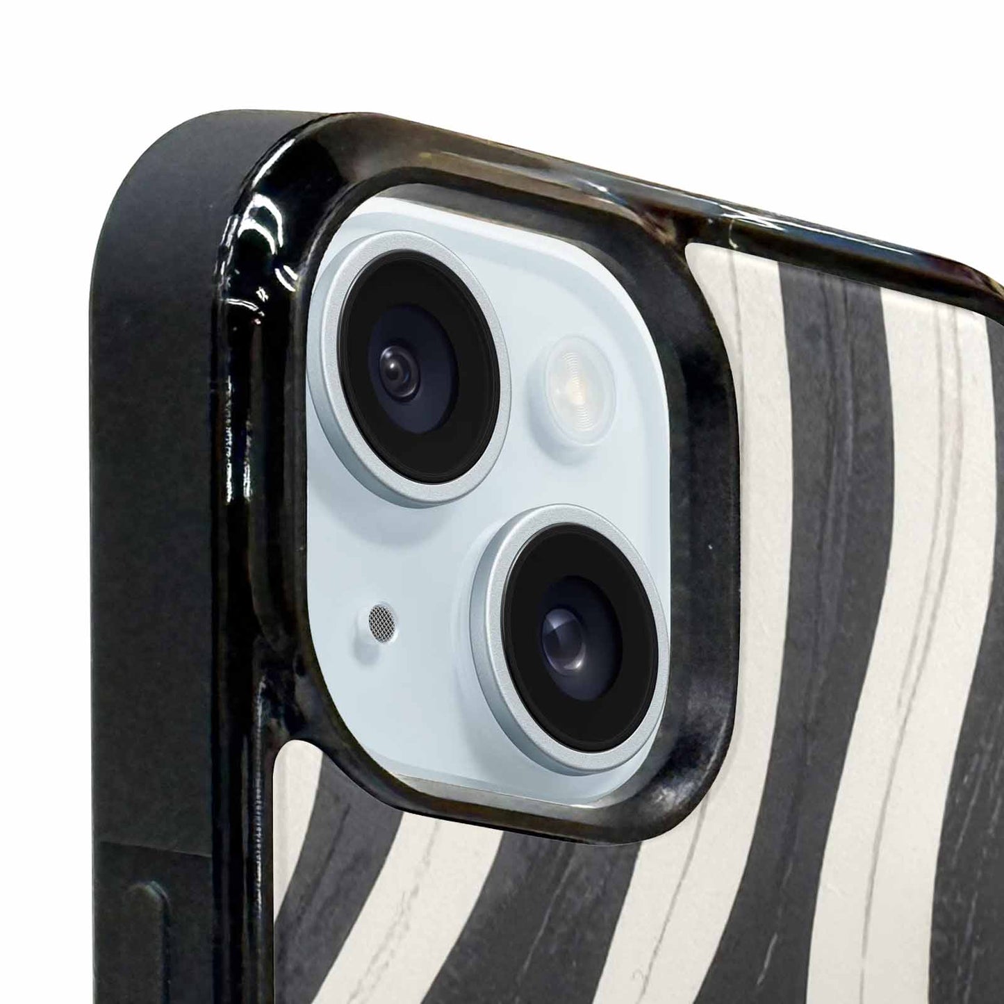 iPhone 15 Case — Modern Zebra Stripe Print Crisp Black, Custom Art Phone Cover