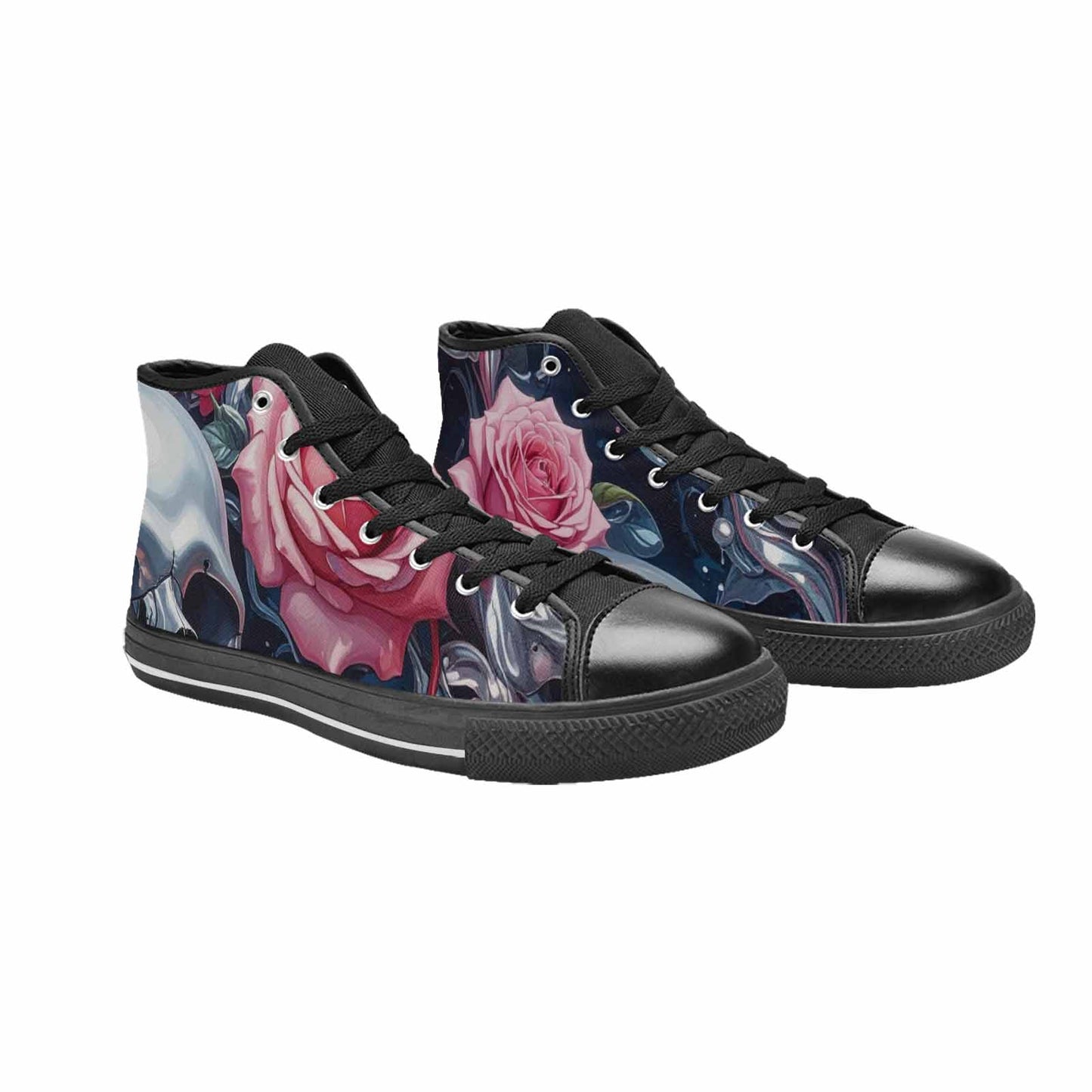 MEN'S Skulls Roses Chrome Airbrush High Top Canvas Vibrant Chaos Sneakers