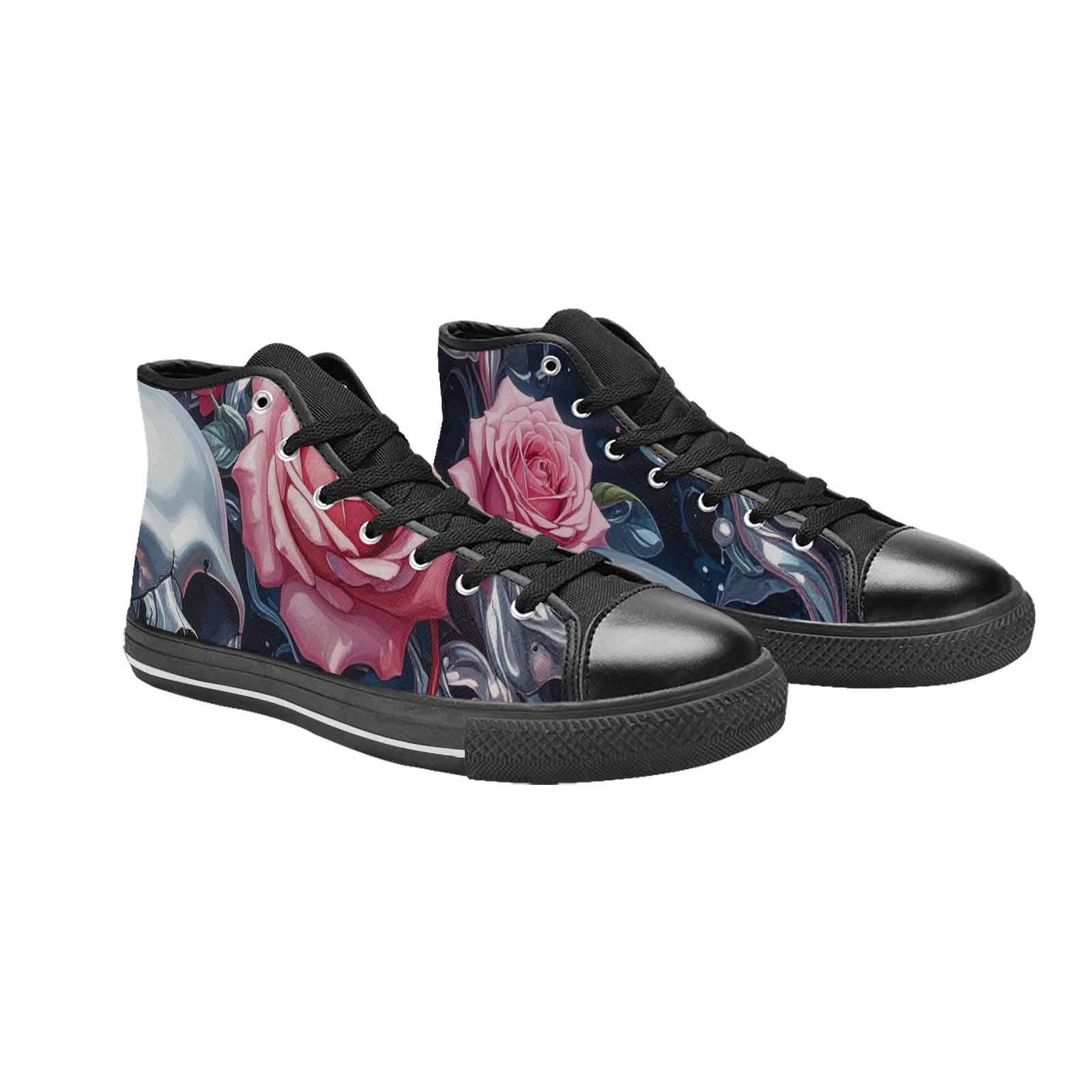 MEN'S Skulls Roses Chrome Airbrush High Top Canvas Vibrant Chaos Sneakers