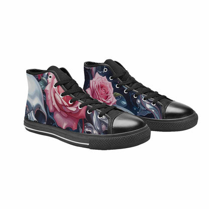 MEN'S Skulls Roses Chrome Airbrush High Top Canvas Vibrant Chaos Sneakers