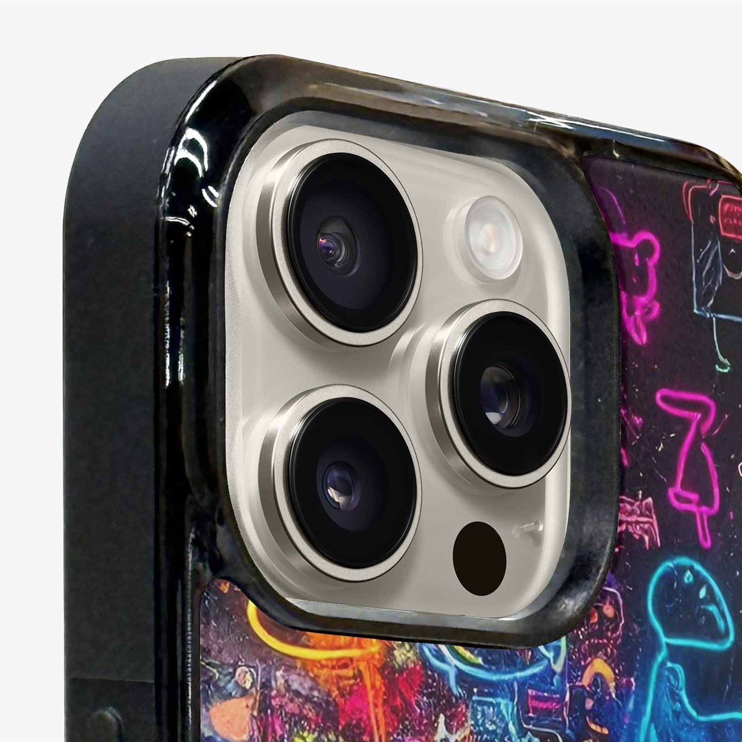 iPhone 16 Pro Case — Neon Glow Outline Icon Pattern Hundreds, Custom Printed Phone Case