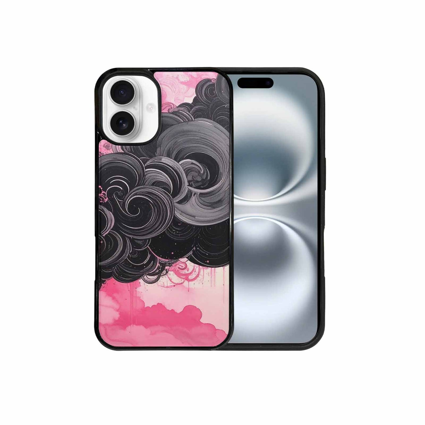 iPhone 16 Plus Case — Van Gogh Swirl Black Pink Ink, Custom Print Case Cover