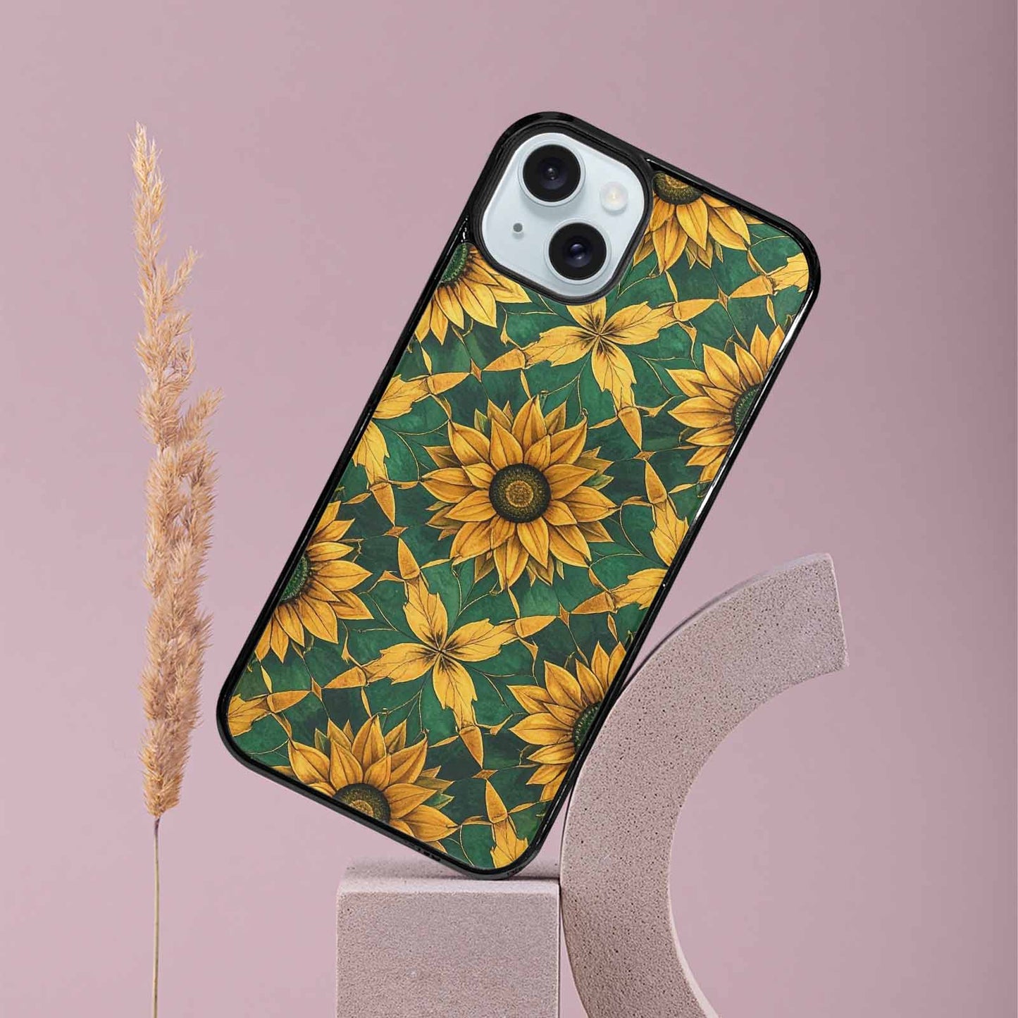 iPhone 15 Plus Case — Sunflower Mandala Kaleidoscope, Custom Made Phone Cover