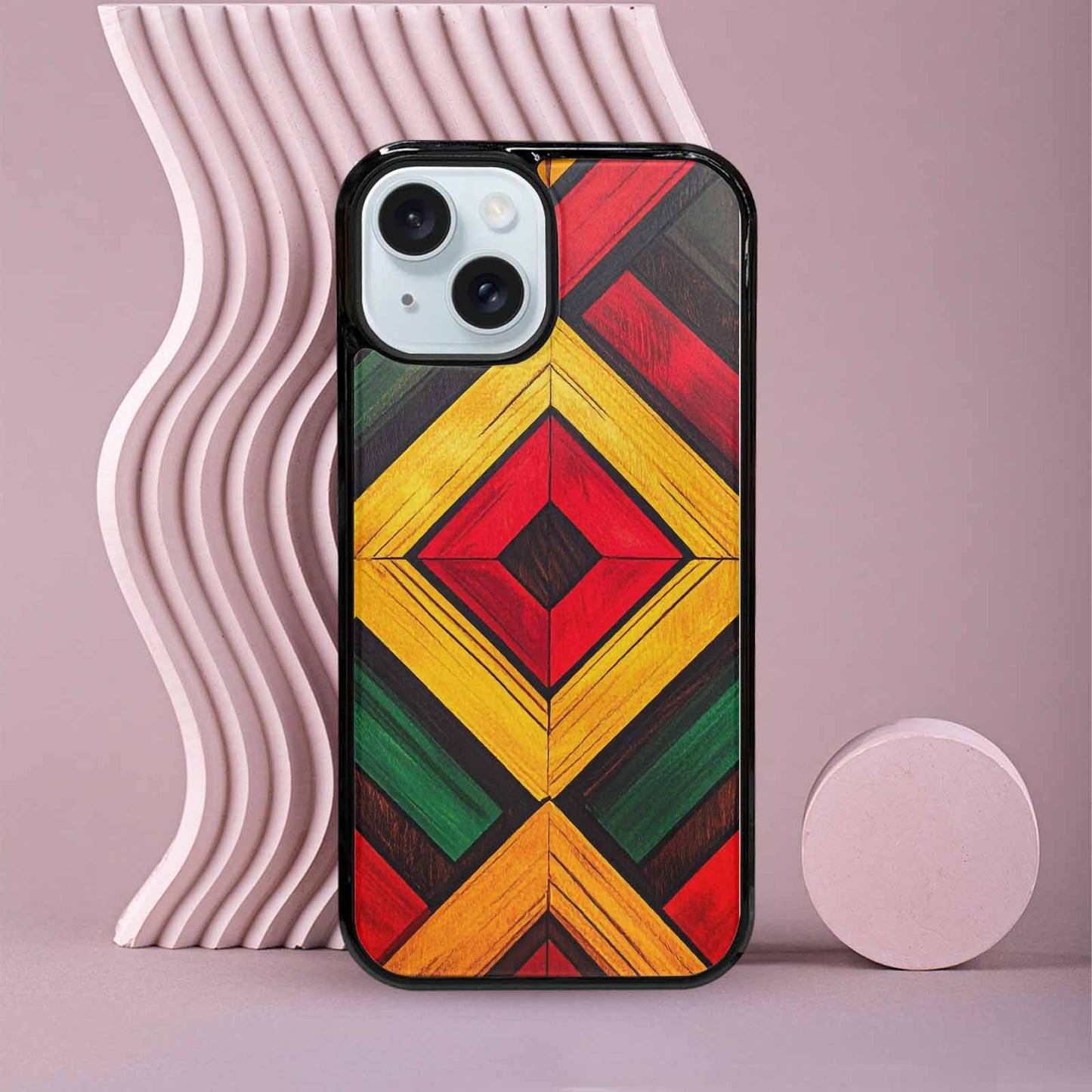 iPhone 15 Case — African Kente Cloth Inspired Pattern Geometric, Custom Phone Case