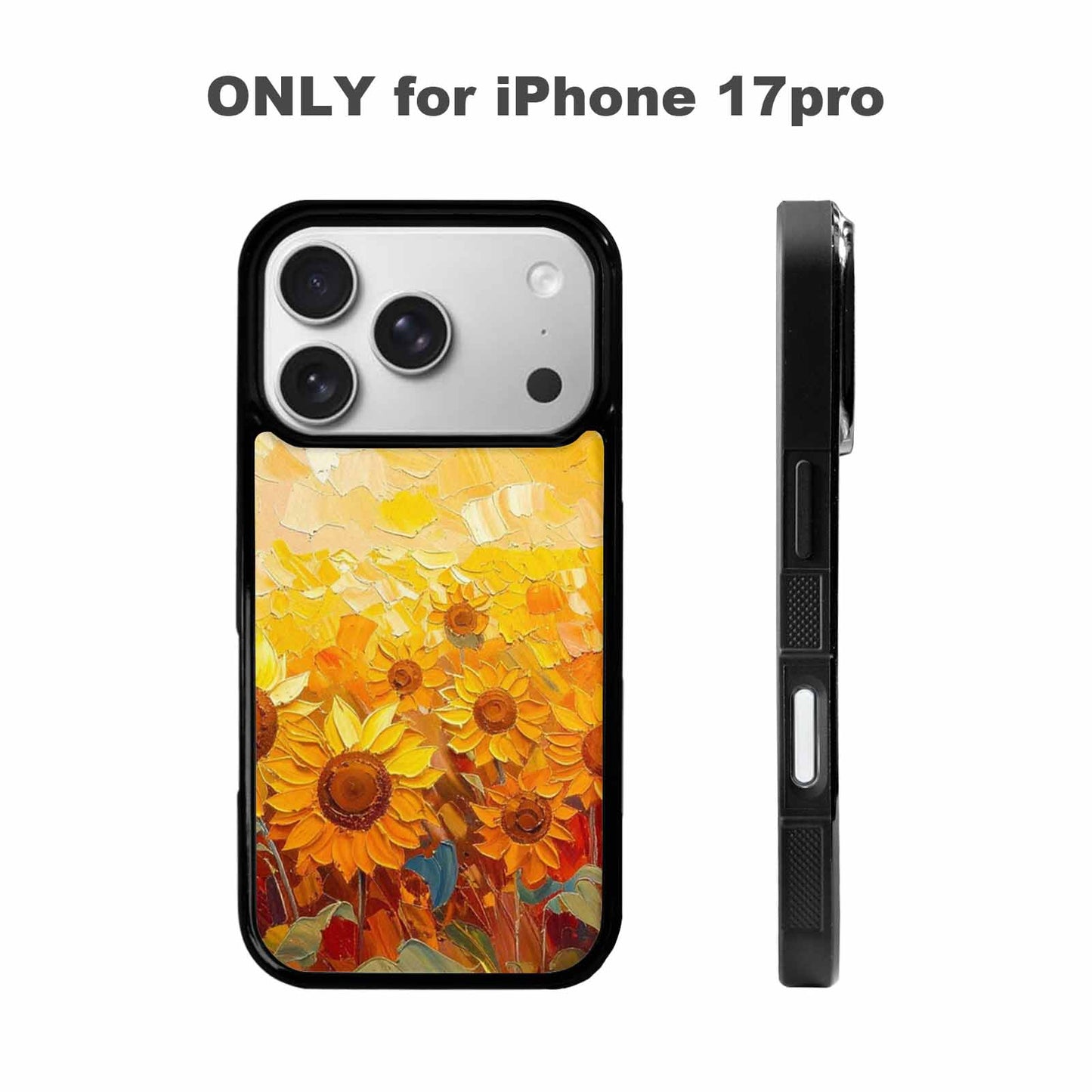 iPhone 17 Pro Case — Impressionist Sunflower Brushstroke Pattern Hundreds Floral, Personalized Phone Case