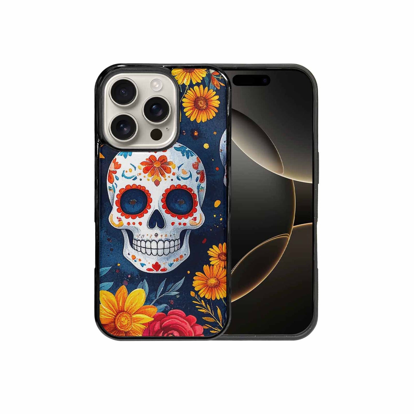 iPhone 16 Pro Case — Sunflower Skulls Print Custom, Original Design Phone Case