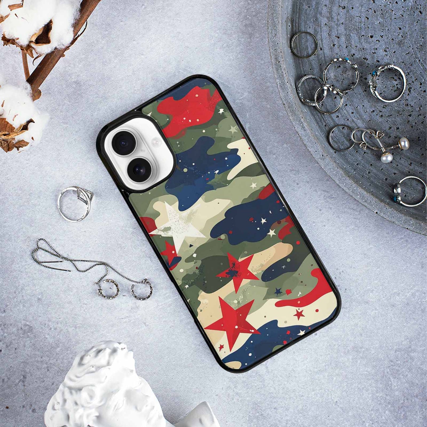 iPhone 16 Plus Case — Military Camo Blotch Texture Blended With, Custom Print Case Cover