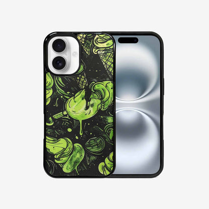 iPhone 16 Case — Ice Cream Motif Black Green Ink, Custom Printed Phone Case